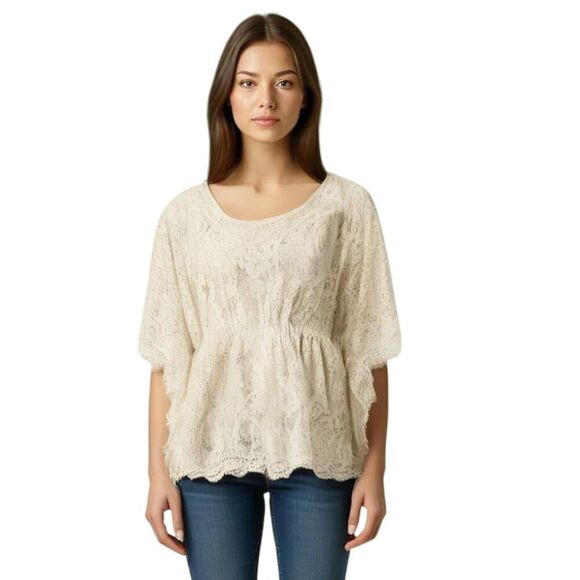 Flying Tomato Tops - Flying Tomato Ivory Beige Lace Boho Top Size M